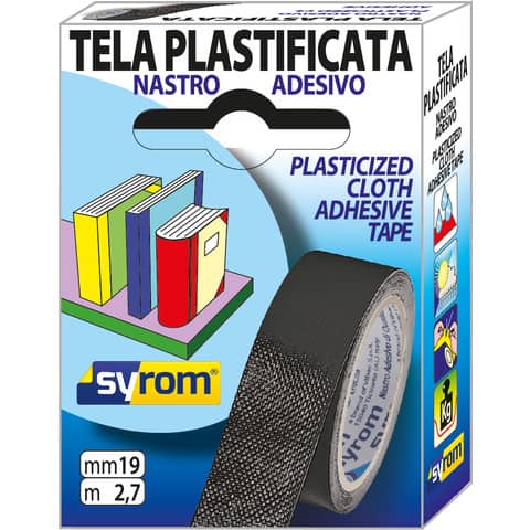 Nastro adesivo in tela Tes 702 SYROM formato 19 mm x 2,7 m - materiale tela plastificata nero - 7569